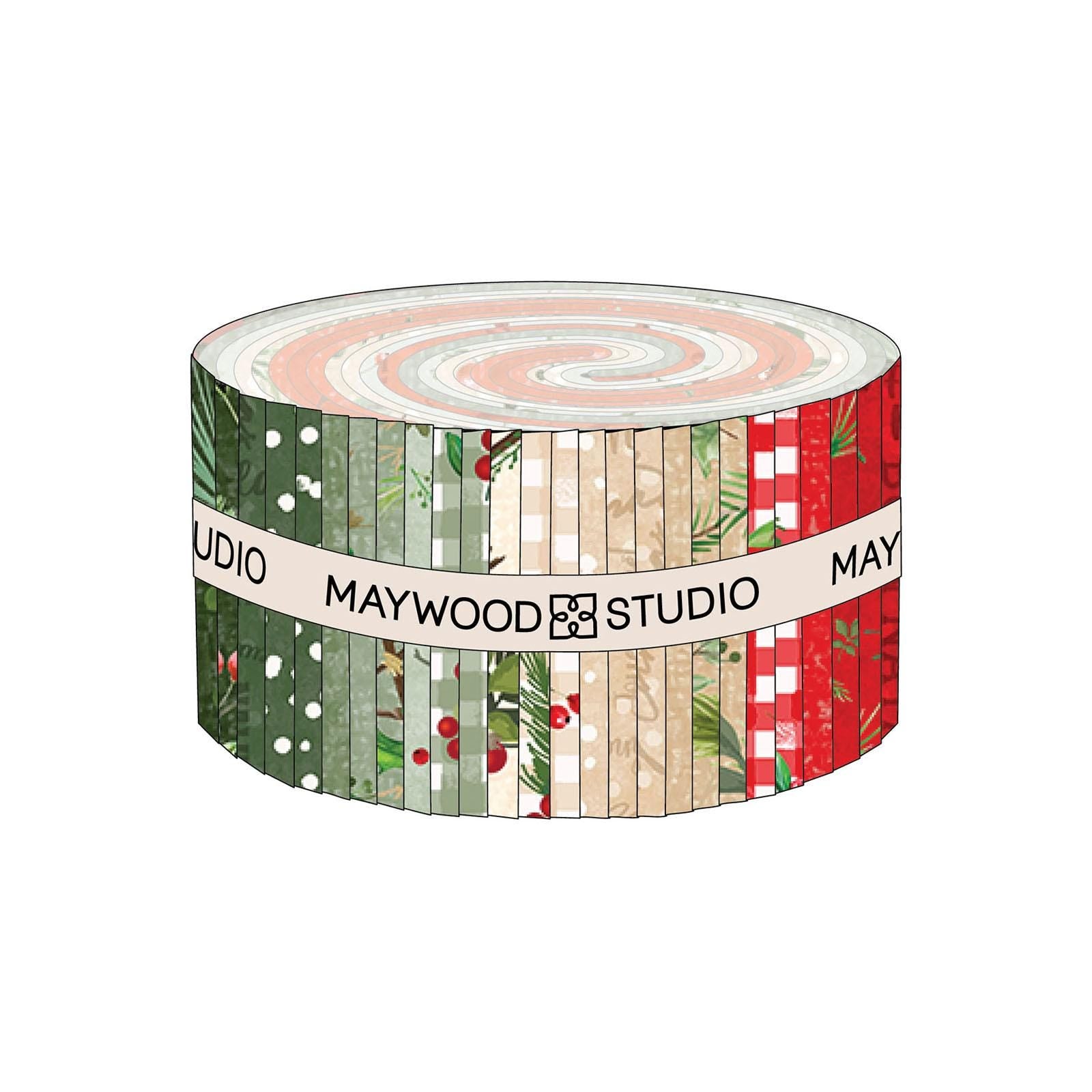 Winter Wreaths 2.5" Strip Roll, Maywood Studio SQ-MASWIWR, 2.5" Precut Rustic Christmas Xmas Quilt Fabric Strips Roll Up