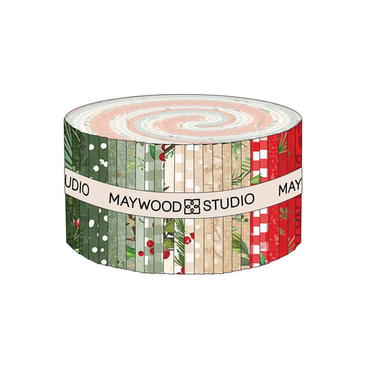 Winter Wreaths 2.5" Strip Roll, Maywood Studio SQ-MASWIWR, 2.5" Precut Rustic Christmas Xmas Quilt Fabric Strips Roll Up