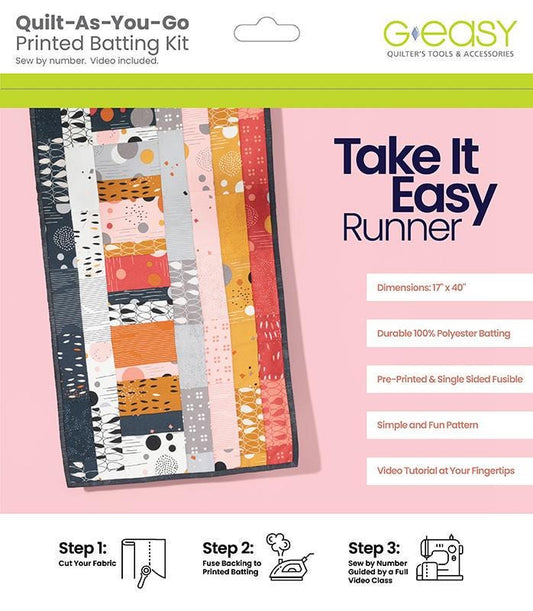 Take it Easy Quilt as You Go QAYG Table Runner Fusible Batting Kit, GE Designs GE 610, Charm Square Friendly Easy Table Quilt Pattern