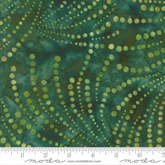 REMNANT 27" of Sunburst Batiks - Dark Green Dotted Batik Fabric, Moda 4370 33 Palm, Green Tonal Geometric Batiks