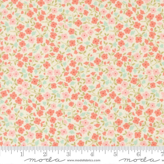 Sunbonnet - Wild Blooms Pink Coral Flowers on Cream Fabric, Moda 31766 11 Porcelain, Small Floral Fabric, My Sew Quilty Life, By the Yard