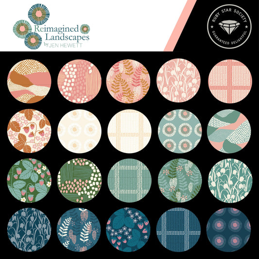Reimagined Landscapes 5" Charm Pack, Moda RS6049PP, Precut Modern Contemporary Pink Blue Green Floral Fabric, Jen Hewett, Ruby Star Society