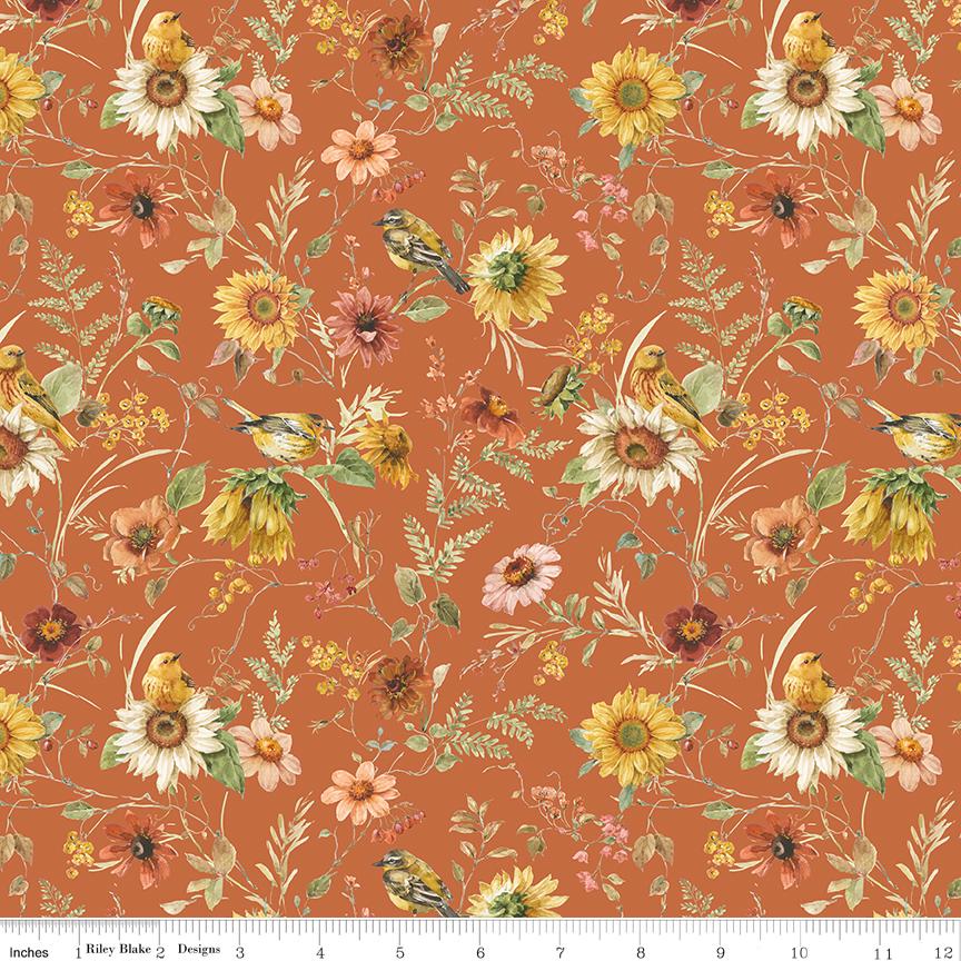 Sunflower Whispers Rolie Polie, Riley Blake RP-16670-40, 2.5" Precut Autumn Fall Sunflowers Birds Fabric Strip Roll, Lisa Audit
