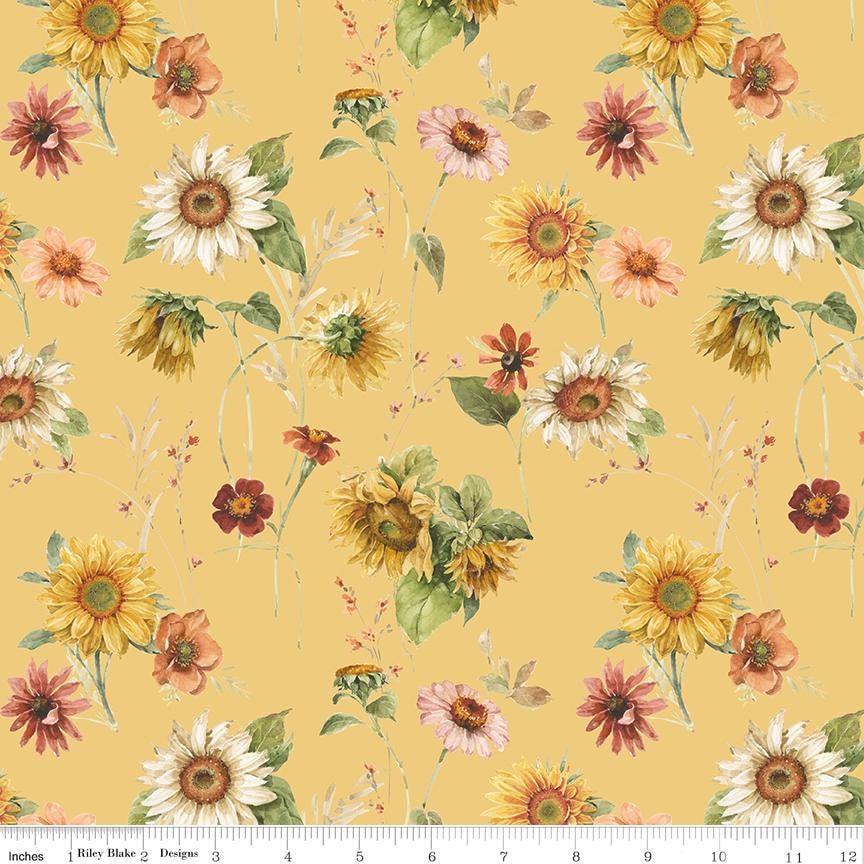 Sunflower Whispers Rolie Polie, Riley Blake RP-16670-40, 2.5" Precut Autumn Fall Sunflowers Birds Fabric Strip Roll, Lisa Audit