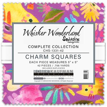 Whisker Wonderland 5" Charm Squares, Robert Kaufman CHS-1331-42, 5" Precut Kitty Cats Cat Lover Floral Charm Pack Fabric Squares, Naharana