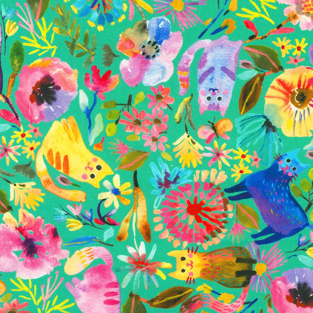 Whisker Wonderland 5" Charm Squares, Robert Kaufman CHS-1331-42, 5" Precut Kitty Cats Cat Lover Floral Charm Pack Fabric Squares, Naharana