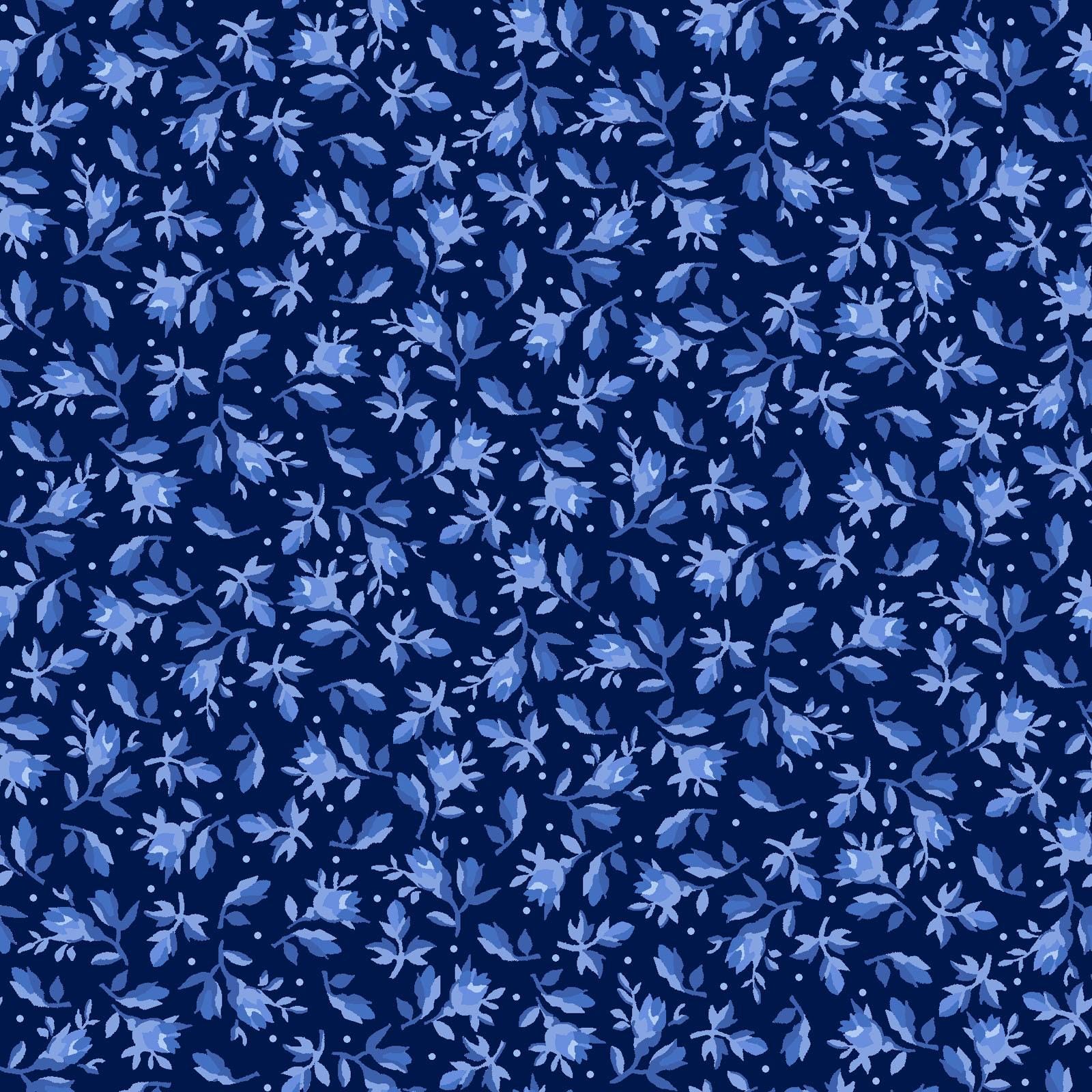 Blue Belle 28 Piece Fat Quarter Bundle Plus Panel, FQ-MASBLBE, 18 x 22 Fabric Cuts, Blue White Floral Fabric Bundle, Maywood Studio