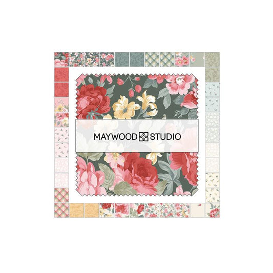 La Fleur FLANNEL 5" Charm Pack, Maywood La Fleru CP-MASLAFF, Precut 5" Red Green Teal Yellow Floral Flannel Charm Pack Fabric Squares