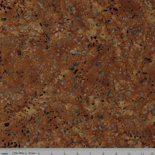 REMNANT 34" of Expressions Batiks Elementals Terrazzo- Gingerbread Batik Fabric, Riley Blake BT21800-137, Mottled Brown Charcoal Tonal Batik