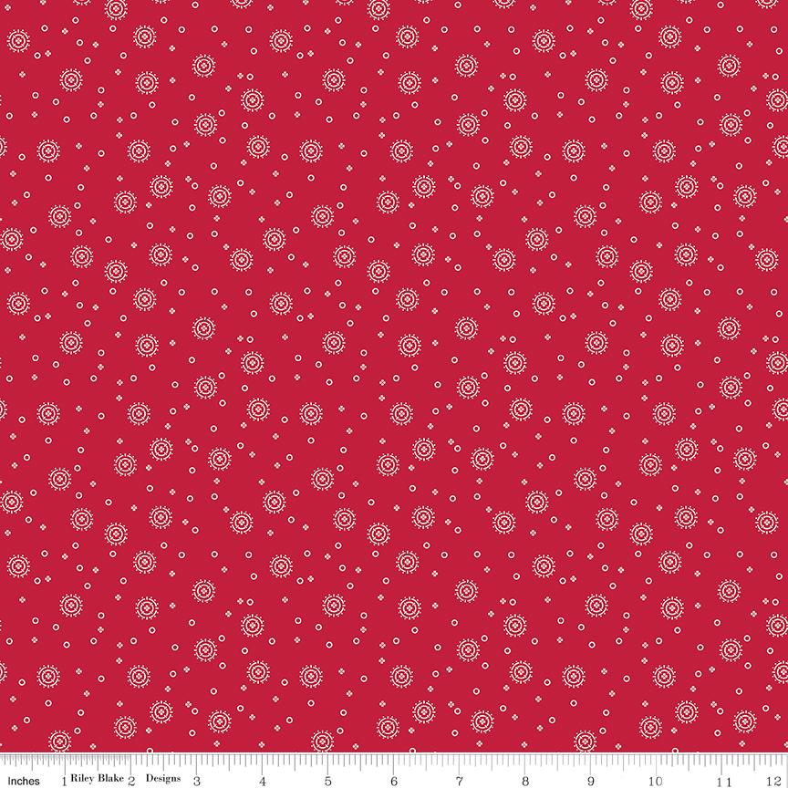 Red Delicious - White Circles on Red Fabric, Riley Blake C15665-RED, Cherry Soda Red Polka Dot Cotton Blender Fabric, By the Yard