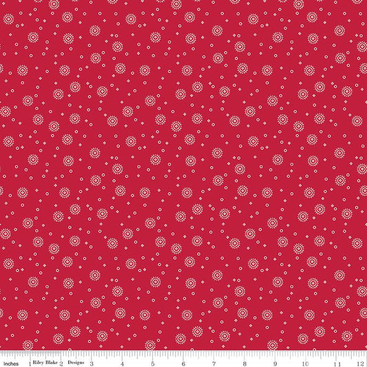 Red Delicious - White Circles on Red Fabric, Riley Blake C15665-RED, Cherry Soda Red Polka Dot Cotton Blender Fabric, By the Yard
