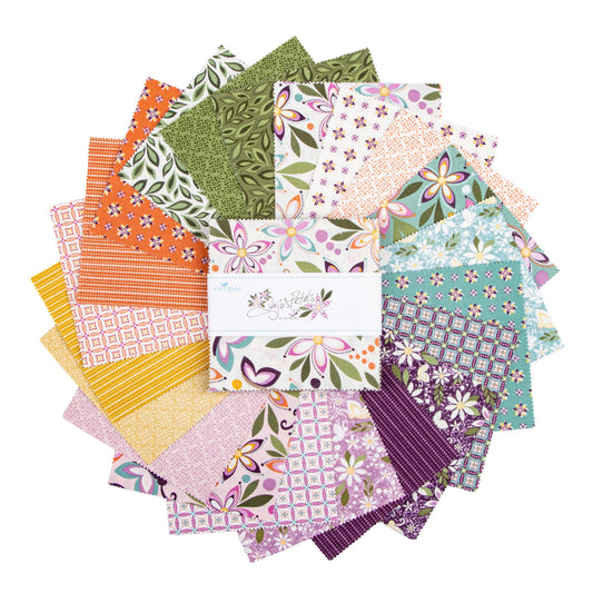 Juju's Petals 5" Stacker, Riley Blake 5-16610-42, 5" Precut Spring Butterfly Floral Quilt Fabric Squares, Judi Madsen