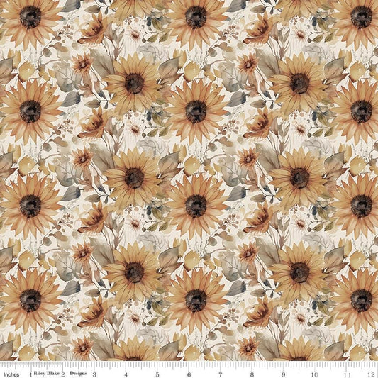 Evening on the Prairie - Autumn Fall Sunflowers on Cream Fabric, Riley Blake CD16743-Cream, Autumn Fall Floral Fabric, Gilbert, By the Yard