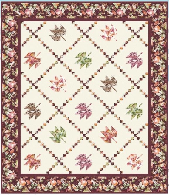 Rustled Leaves Quilt Pattern, Needle Hayes Stack NH2447, Yardage Friendly Autumn Fall Leaves Leaf Irish Chain Throw Quilt Pattern