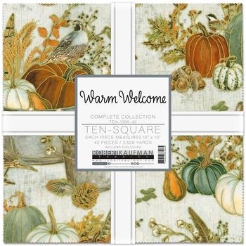 Warm Welcome 10" Squares, Robert Kaufman TEN-1395-42, 10" Precut Autumn Fall Gold Metallic Leaves Floral Fabric Squares,