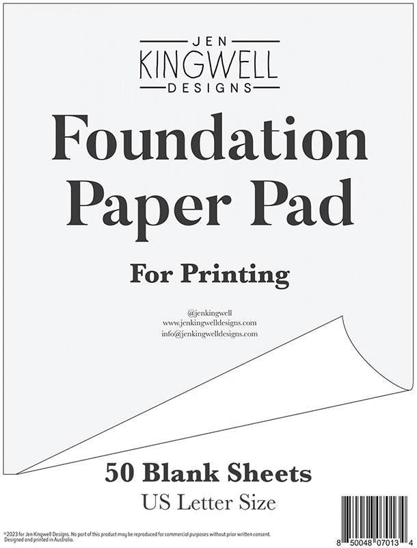 Blank Foundation Paper Pad for Printing, Jen Kingwell Designs JKD0134, US Letter Size Blank Foundation Piecing Papers