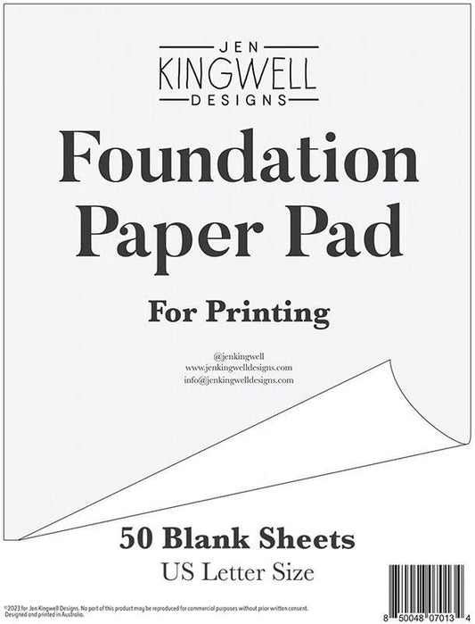 Blank Foundation Paper Pad for Printing, Jen Kingwell Designs JKD0134, US Letter Size Blank Foundation Piecing Papers