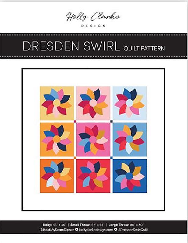 Dresden Swirl Quilt Pattern, Holly Clarke Design HCD 009, Fat Quarter FQ Friendly Baby Throw Bed Applique Quilt Pattern, Dresden Plate Quilt