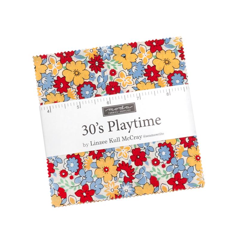 30s Playtime Charm Pack 2025, Moda 23370PP, 5" Precut Retro 1930s Floral Charm Pack Fabric Squares, Linzee Kull McCray