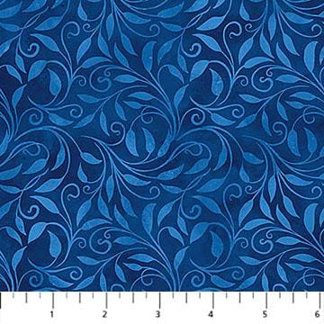 Nativity - Blue Tonal Swirling Leaves Fabric, Northcott 28226-48, Blue Tonal Leaf Scroll Swirl Blender Fabric, McGarrigle, By the Yard
