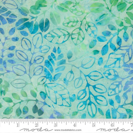 Sunburst Batiks - Blue Green Leaves Vines Batik Fabric, Moda 4370 34 Mist, Blue Green Multicolored Batiks, By the Yard