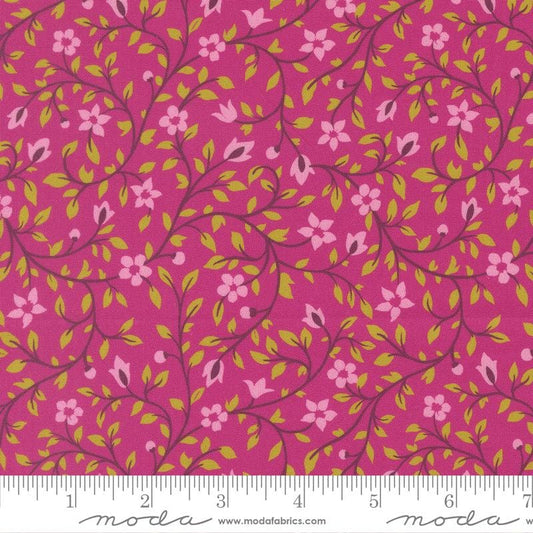 Parlor- Serenity Pink Vines Flowers on Fuchsia Fabric, Moda 11965 22 Passion Fruit, Pink Floral Blender Fabric, Crystal Manning, By the Yard