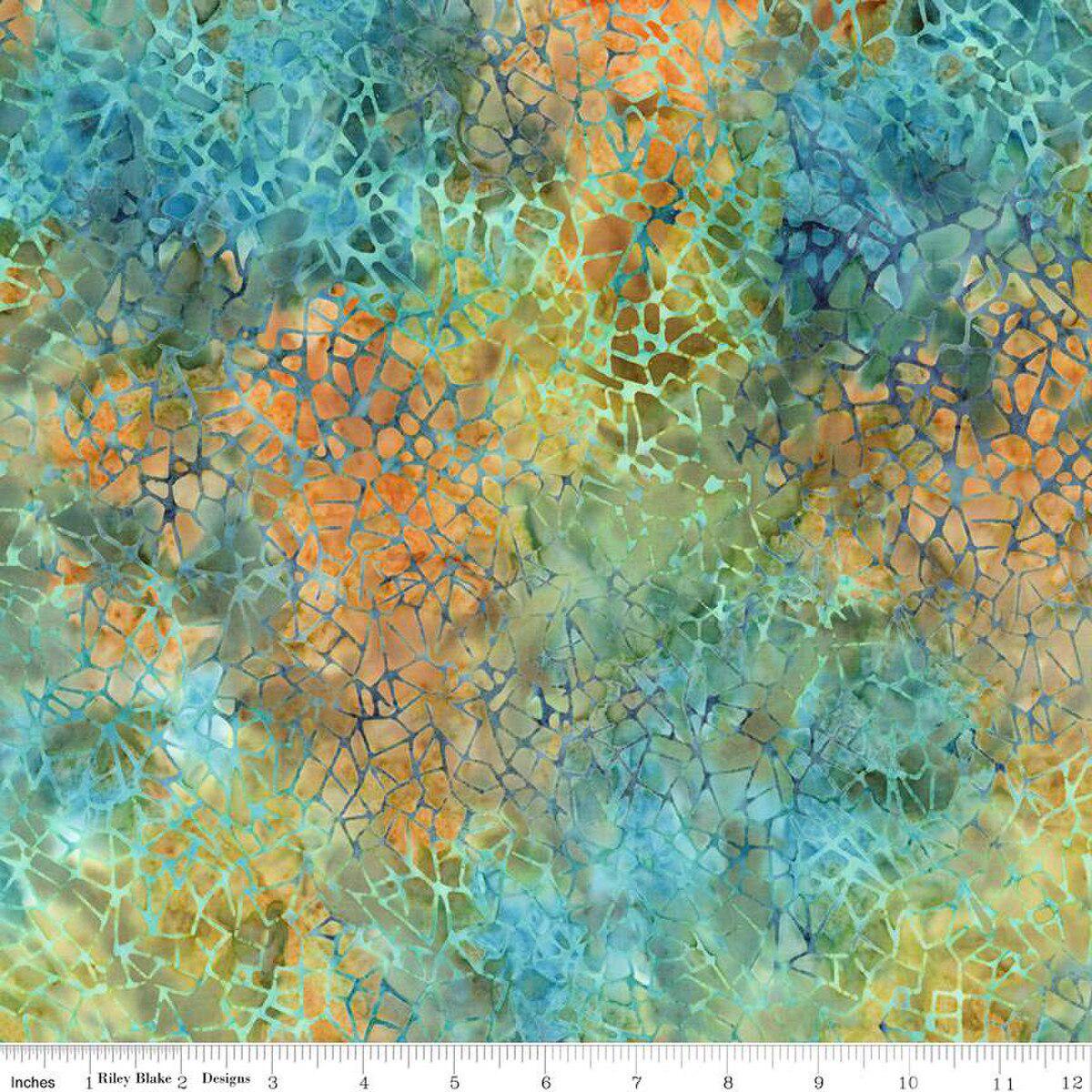 Expressions Batiks Kalinda Rolie Polie, Riley Blake RP-23487-40, 2.5" Precut Green Blue Brown Rust Tropical Batik Fabric Strips, Pat Fryer