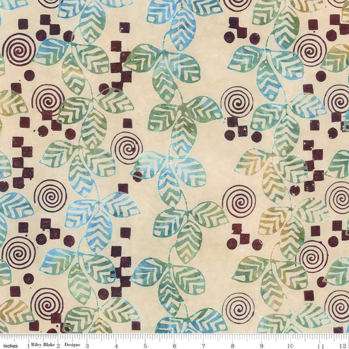 Expressions Batiks Kalinda Rolie Polie, Riley Blake RP-23487-40, 2.5" Precut Green Blue Brown Rust Tropical Batik Fabric Strips, Pat Fryer