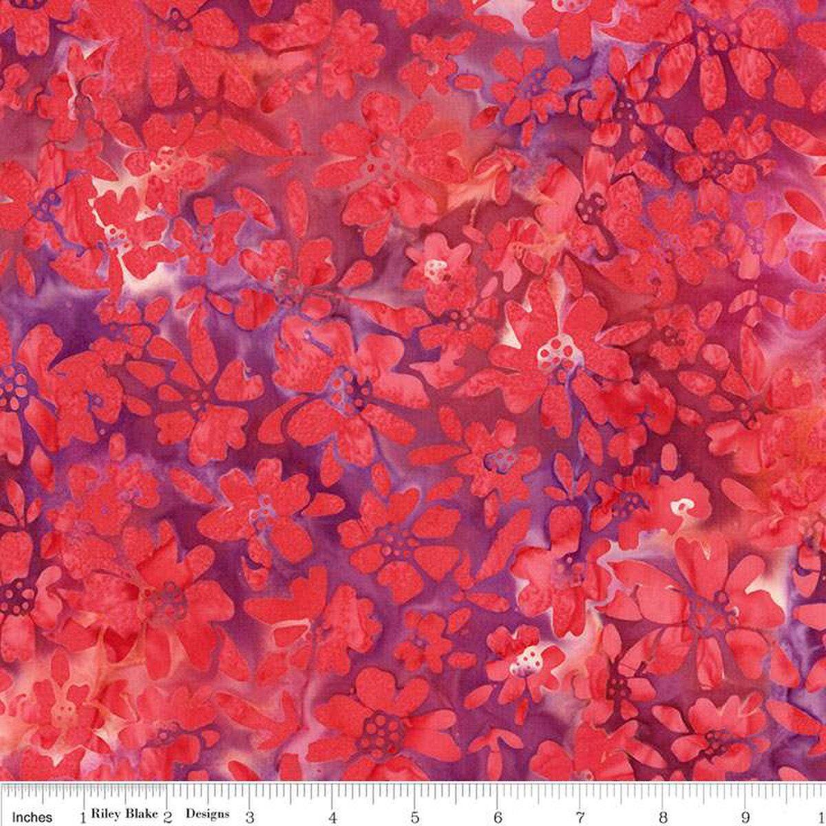 Expressions Batiks Seaside Sunset 10" Stacker, Riley Blake 10-23355-42, 10" Precut Jewel Tones Floral Batik Fabric Squares