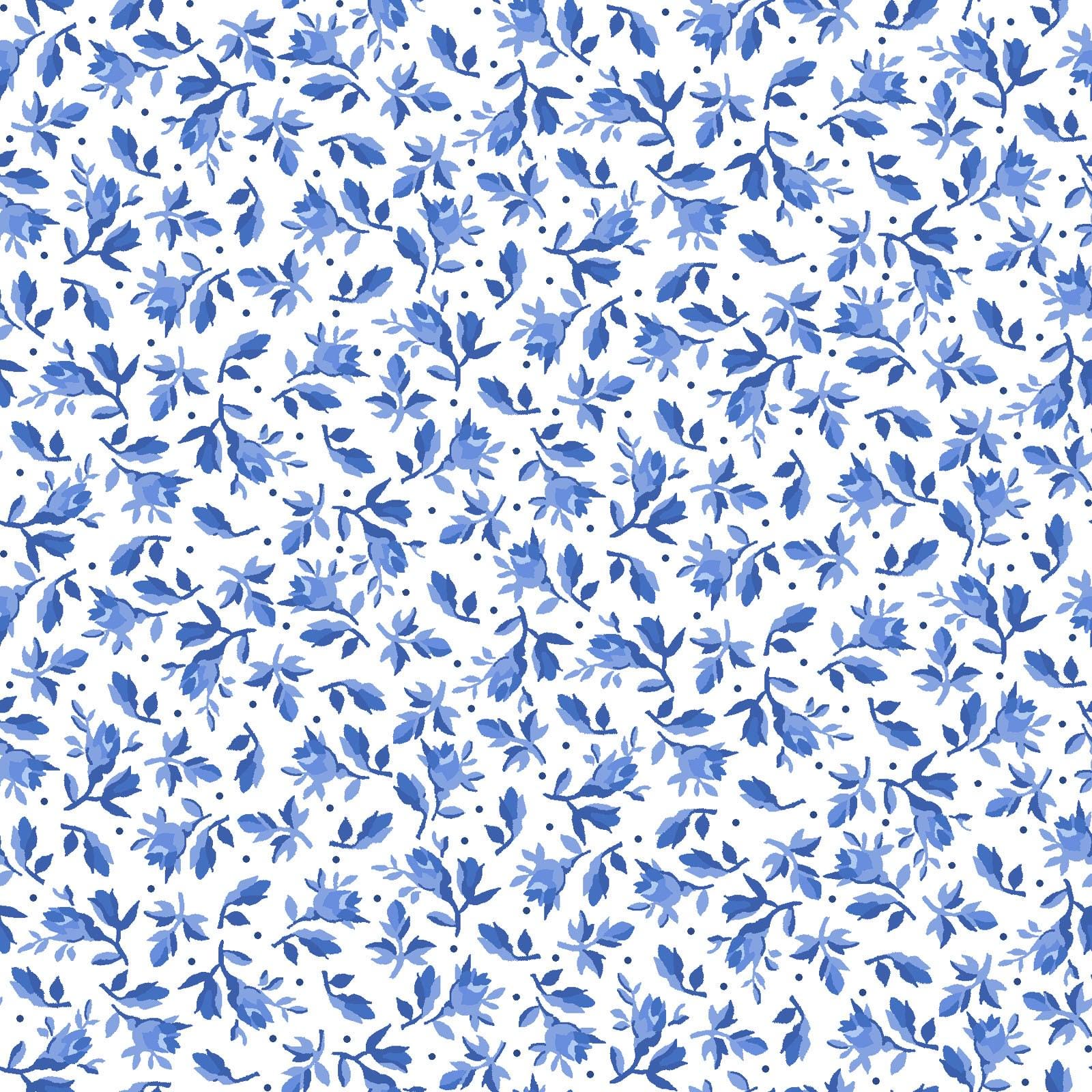 Blue Belle 28 Piece Fat Quarter Bundle Plus Panel, FQ-MASBLBE, 18 x 22 Fabric Cuts, Blue White Floral Fabric Bundle, Maywood Studio