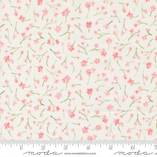 Sweet Cecily - Small Pink Flowers on White Fabric, Moda 24644 12 Rose, Pink White Floral Blender Quilt Fabric, Janet Clare, By the Yard