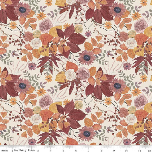 Evening on the Prairie - Autumn Fall Flowers on Cream Fabric, Riley Blake CD16740-Cream, Autumn Fall Floral Fabric, Gilbert, By the Yard