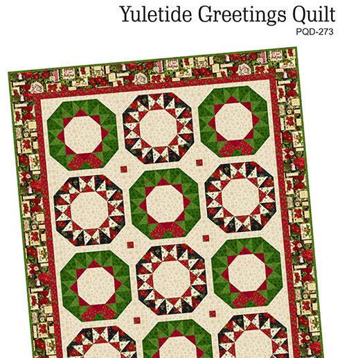 Yuletide Greetings Quilt Pattern, Poorhouse Quilt Designs PQD-273, Yardage Friendly FPP Christmas Xmas Wreaths Throw Quilt Pattern