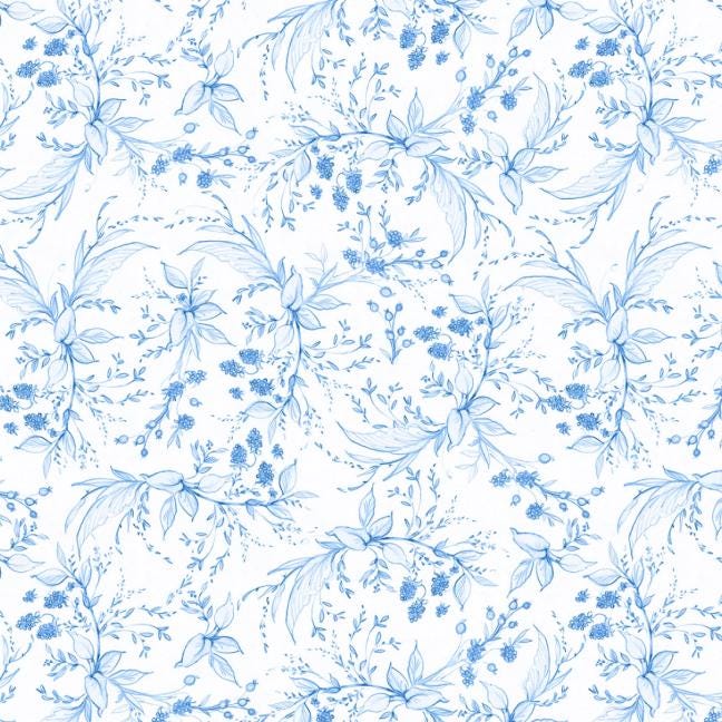 Amalfi Coast 5" Stamp, White Owl AMALFICOAST-05, 5" Precut Blue White Floral Birds Bees Charm Pack Fabric Squares, Susan Winget
