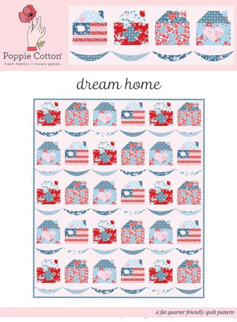 Dream Home Quilt Runner Pattern, Poppie Cotton EEP25160, Fat Quarter FQ Friendly Patriotic Houses Throw Quilt Pattern
