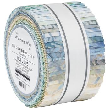 Artisan Batiks - Morning Mist 2025 2.5" Roll Up, RU-1332-40, Blue Green Beige Pastel Batik Jelly Roll Precut Fabric Strips, Robert Kaufman