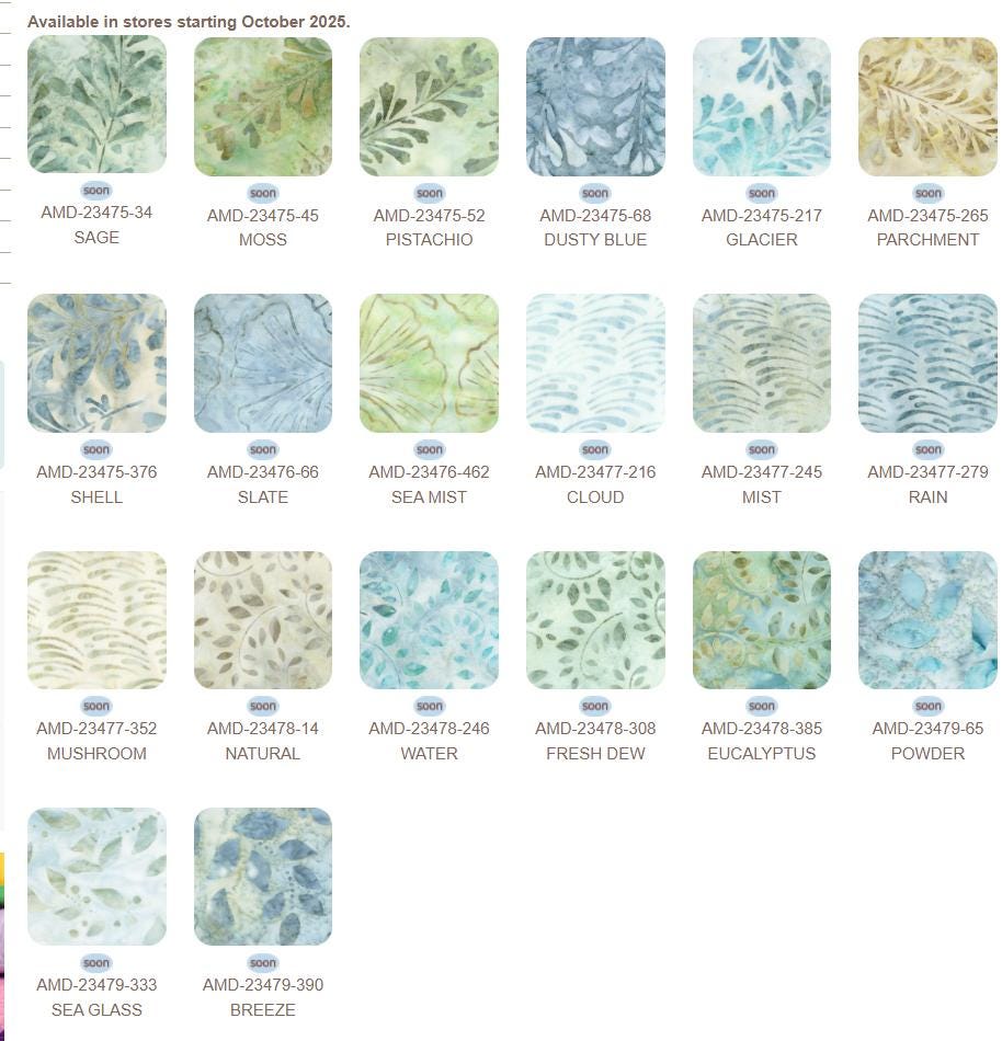 Artisan Batiks - Morning Mist 2025 2.5" Roll Up, RU-1332-40, Blue Green Beige Pastel Batik Jelly Roll Precut Fabric Strips, Robert Kaufman