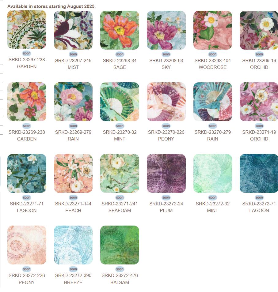 Serene Dream 10" Fabric Squares, Robert Kaufman TEN-1412-42, Pink Green Blue Purple Asian Japanese Inspired 10" Precut Fabric Squares