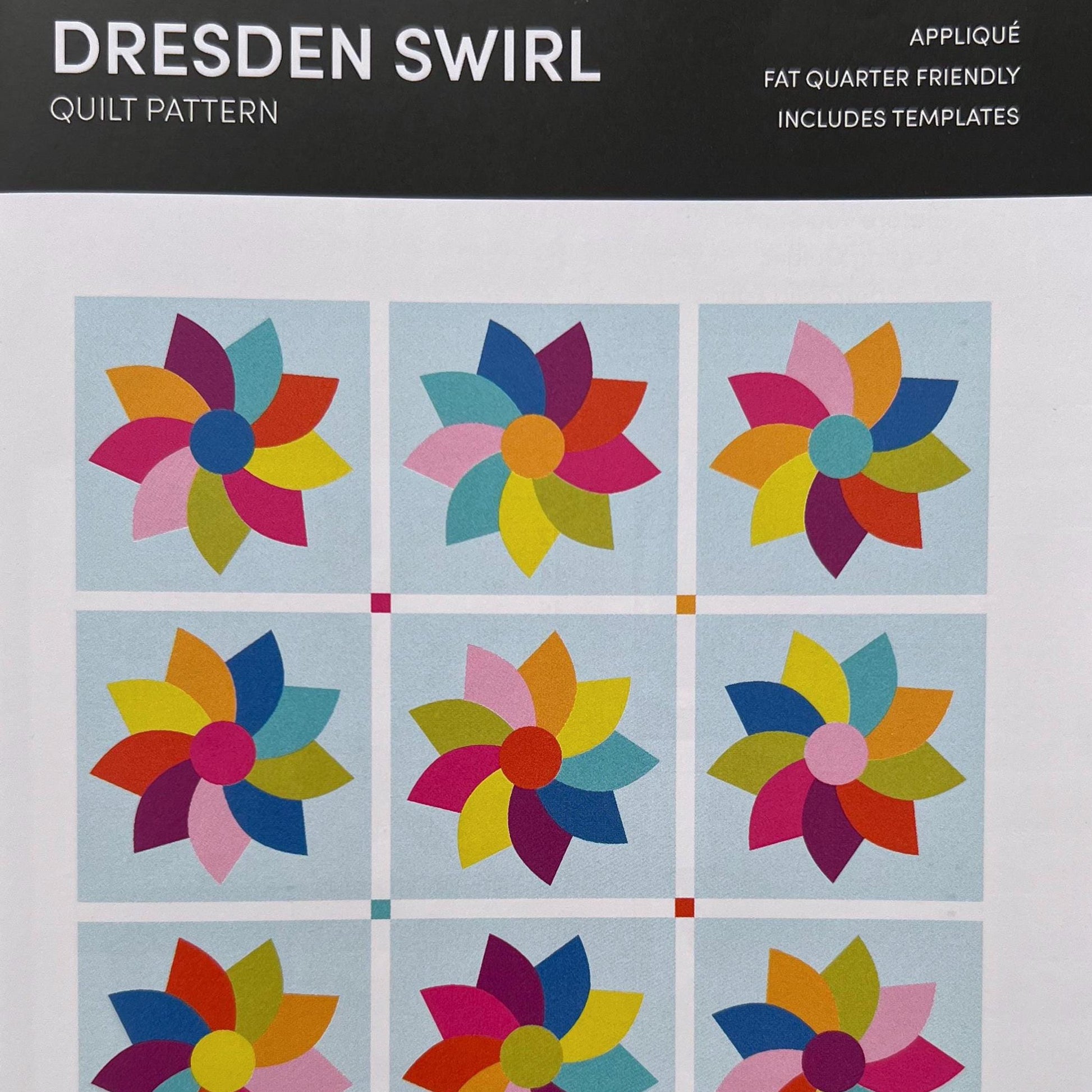Dresden Swirl Quilt Pattern, Holly Clarke Design HCD 009, Fat Quarter FQ Friendly Baby Throw Bed Applique Quilt Pattern, Dresden Plate Quilt