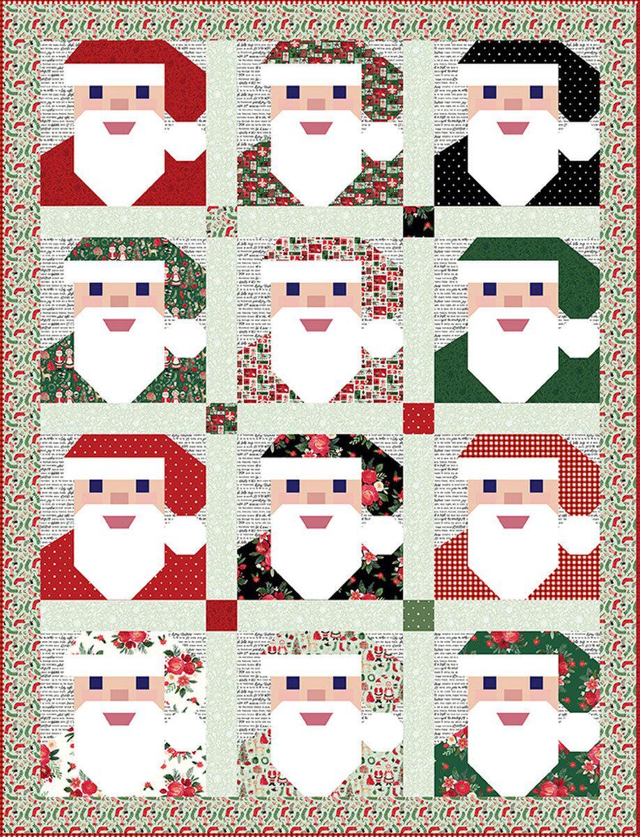 Santa Baby Quilt and Pillow Cover Pattern, Aria and Ava BRQ400, Yardage Friendly Christmas Xmas Santa Throw Queen Bed Quilt Pattern