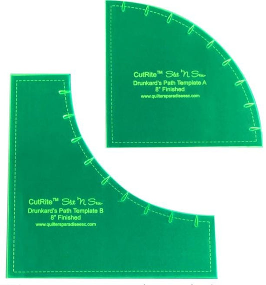 CutRite 8" Slit n Sew Drunkard's Path Template, Quilter's Paradise QP031170, Curved Acrylic Quilting Templates, Curved Piecing Ruler