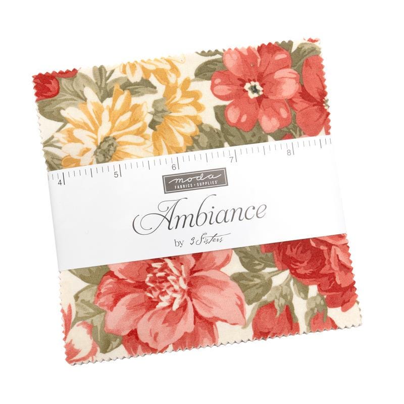 Ambiance 5" Charm Pack, Moda 44410PP, Neutral Beige Cream Floral 5" Precut Autumn Fall Floral Paisley Fabric Charm Squares, 3 Sisters