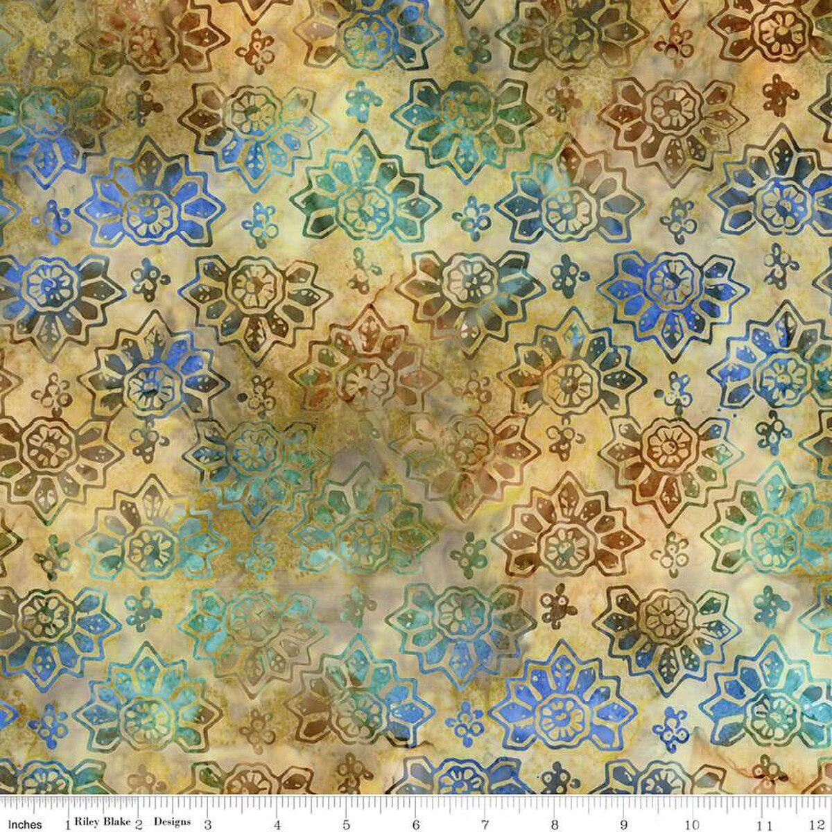 Expressions Batiks Kalinda Rolie Polie, Riley Blake RP-23487-40, 2.5" Precut Green Blue Brown Rust Tropical Batik Fabric Strips, Pat Fryer