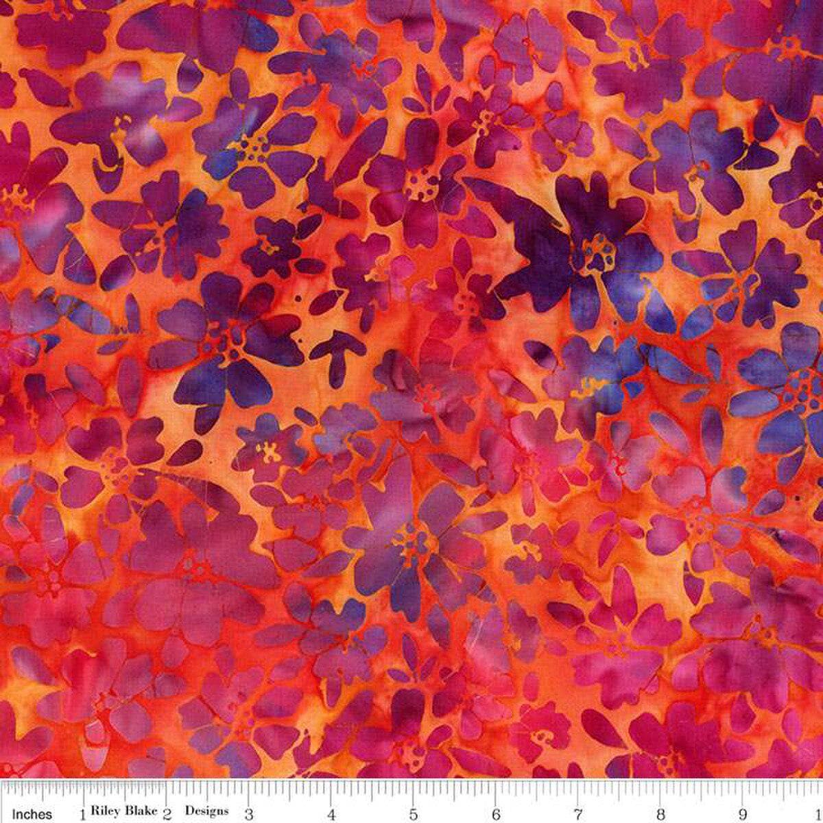 Expressions Batiks Seaside Sunset 5" Stacker, Riley Blake 5-23355-42, 5" Precut Jewel Tones Floral Batik Fabric Squares