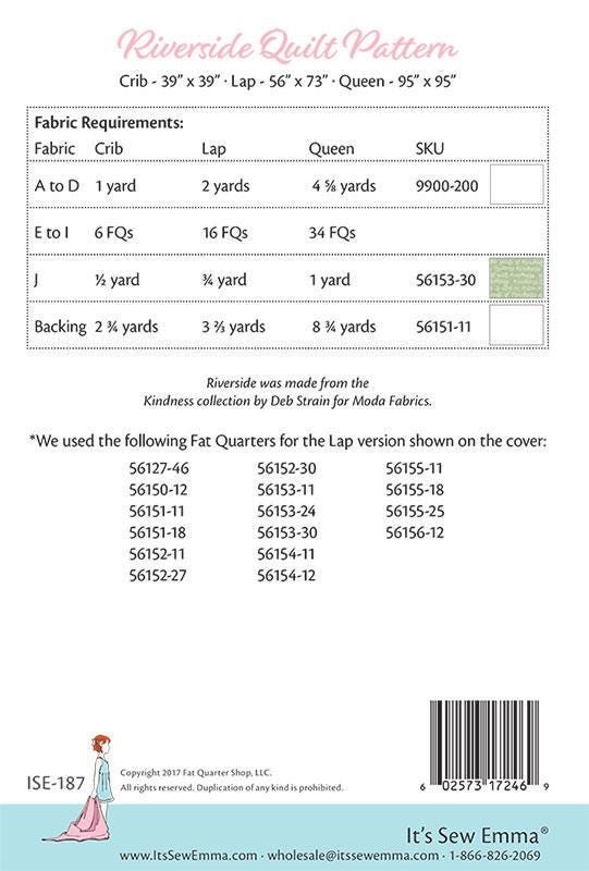 Riverside Quilt Pattern, It's Sew Emma ISE187, FQ Fat Quarter Friendly Crib Lap Throw Queen Bed Quilt Pattern, Kindness Log Cabin Quilt