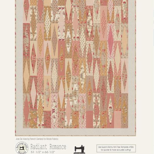 Radiant Romance Quilt Pattern, Suzn Quilts SUZ372, Fat Quarter FQ Friendly Diamonds Throw Quilt Pattern