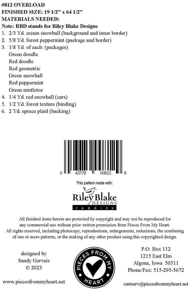 Overload Table Runner Quilt Pattern, Pieces From My Heart PM812, Yardage Friendly Christmas Xmas Car Gifts Table Runner Pattern, Gervais