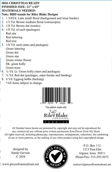 Christmas Ready Table Runner Quilt Pattern, Pieces From My Heart PM826, Yardage Friendly Christmas Xmas Trees Gifts Table Runner, Gervais