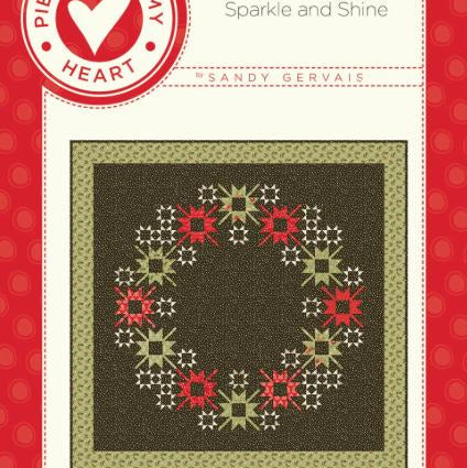 Sparkle and Shine Wreath Quilt Pattern, Pieces From My Heart PM827, Yardage Friendly Christmas Xmas Wall Lap Wreath Quilt Pattern