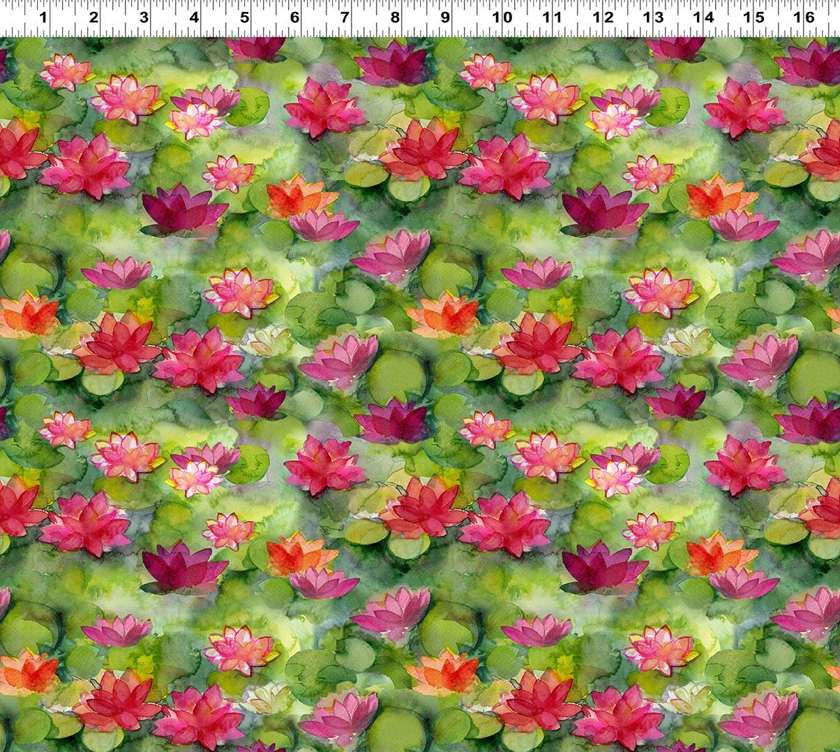 Lily Pond 20 Fat Quarter Bundle, Clothworks FQ0524, Water Lilies Koi Fish Dragonflies Pink Blue Green Floral Fabric